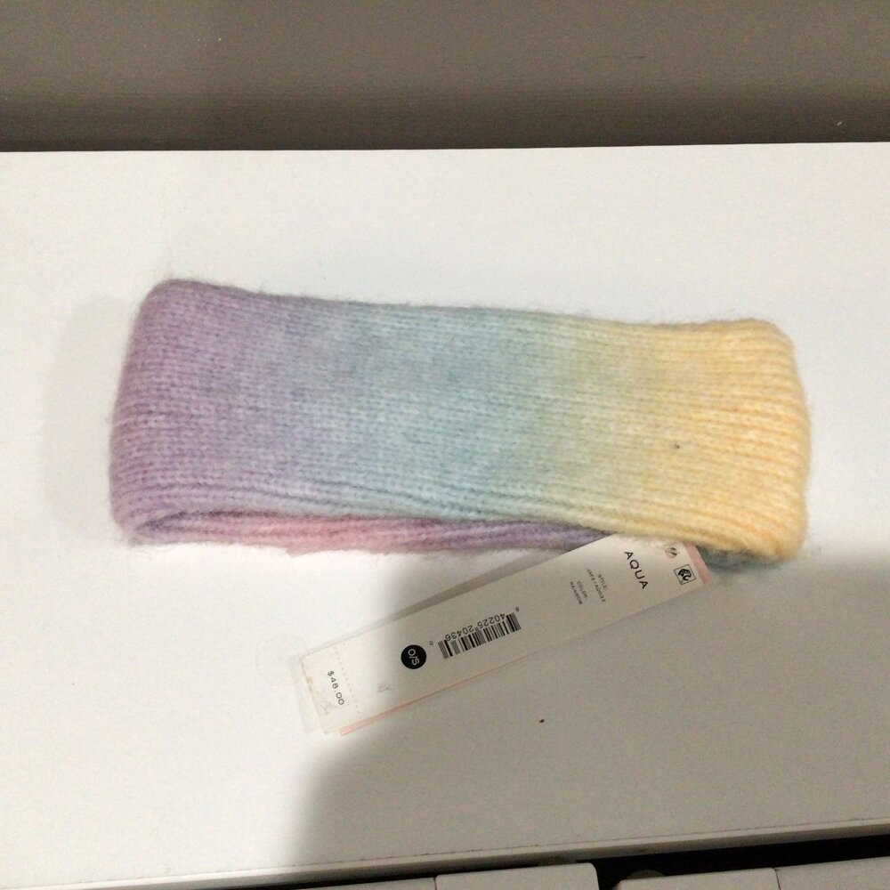 Aqua Rainbow Headband Multi Color Knitted Ribs One Size O/S Space Dye